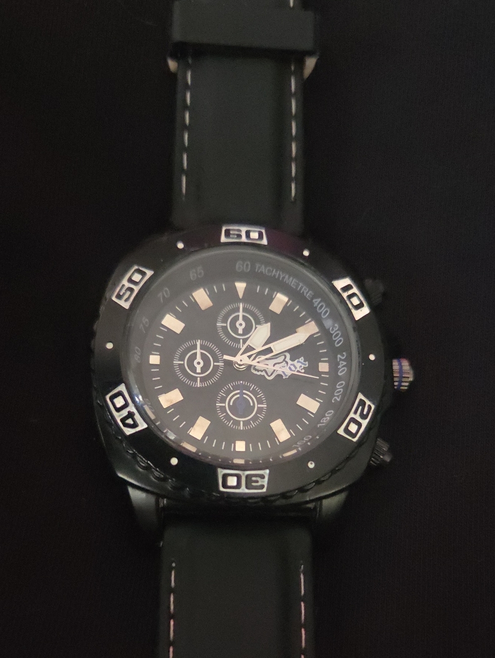Fox Black Chronograph Sport Watch with White Accents